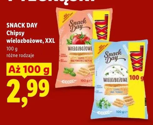 Chipsy wielozbożowe Snack Day XXL smak pomidor z bazylią promocja w Lidl