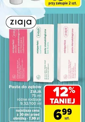 Pasta stomatologiczna Mintperfekt zmniejszająca nadwrażliwość Ziaja promocja w Carrefour
