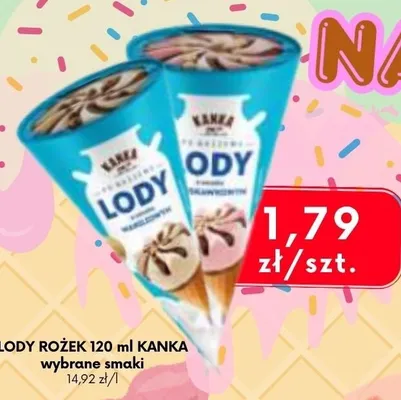Lody rożek truskawkowe Kanka promocja w emma MARKET