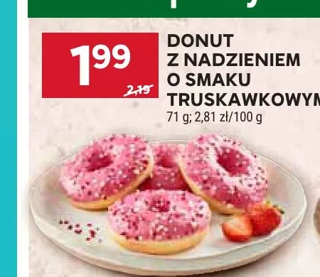 Donut z nadzieniem o smaku truskawkowym promocja w Stokrotka