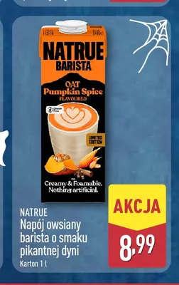 Napój owsiany barista o smaku pikantnej dyni Natrue promocja w Aldi