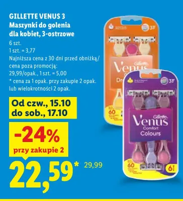 Maszynki do golenia dla kobiet 3-ostrzowe Gillette Venus 3 promocja w Lidl