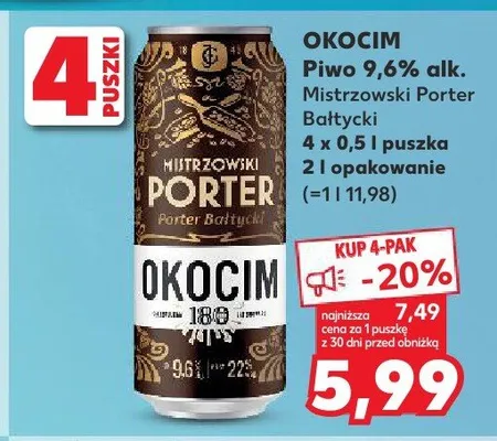 Piwo Okocim Mistrzowski Porter Bałtycki 9,6% alk. promocja w Kaufland