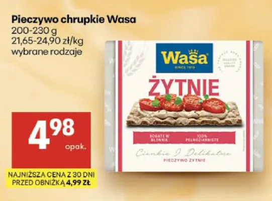 Pieczywo chrupkie żytnie Wasa promocja w Delikatesy Centrum