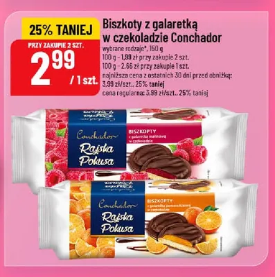 Biszkopty z galaretką malinową w czekoladzie Conchador Rajska Pokusa promocja w POLOmarket