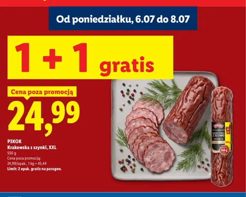 Kiełbasa krakowska z szynki Pikok XXL promocja w Lidl