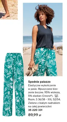 Spodnie palazzo damskie zielone z białym nadrukiem promocja w Tchibo