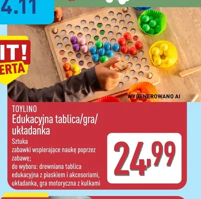 Drewniana tablica edukacyjna z piaskiem i akcesoriami Toylino promocja w Aldi