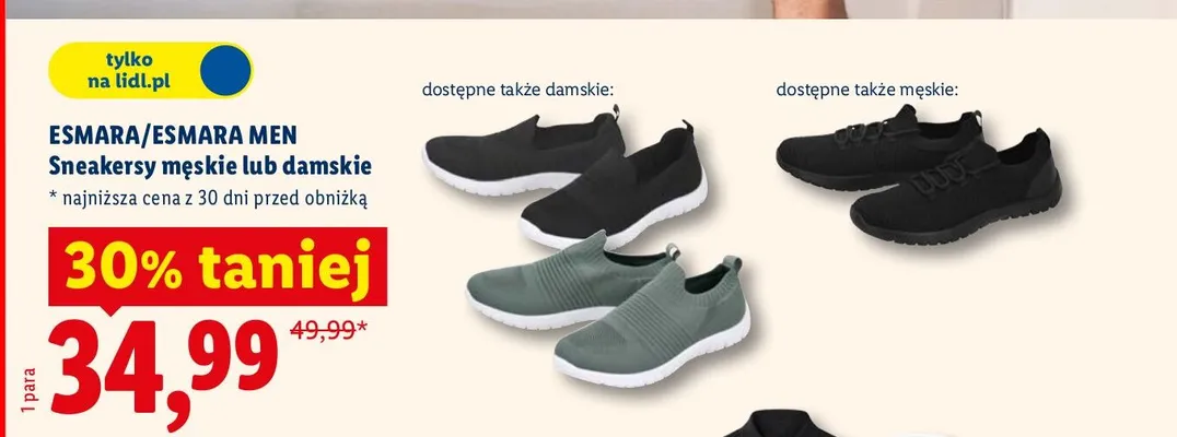 Sneakersy męskie lub damskie promocja w Lidl