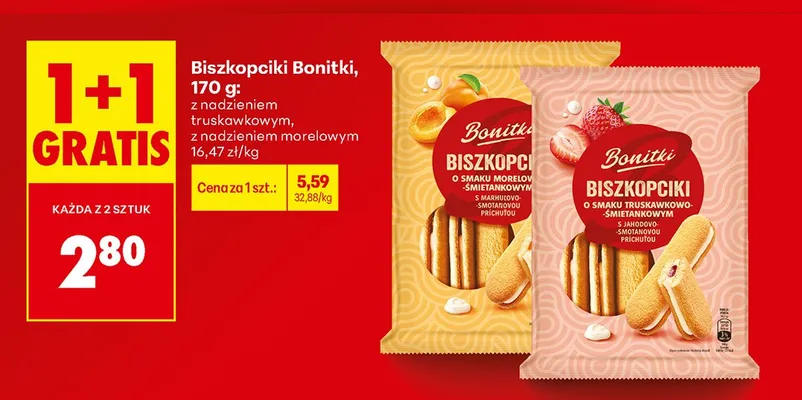 Biszkopciki z nadzieniem morelowym 1+1 GRATIS promocja w Biedronka