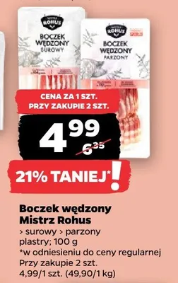Boczek wędzony mistrz rohus surowy z parzony plastry promocja w Netto