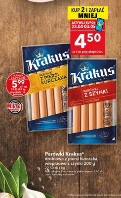 Parówki drobiowe z piersi kurczaka promocja w LEWIATAN