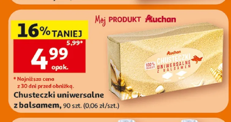 Chusteczki uniwersalne z balsamem Auchan promocja w Auchan