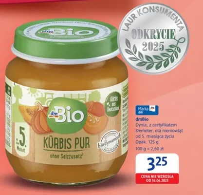 Dynia, z certyfikatem Demeter, dla niemowląt od 5. miesiąca życia promocja w Drogerie DM