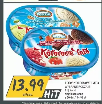 Lody o smaku śmietankowo truskawkowo czekoladowym Koral Kolorowe Lato promocja w Słoneczko