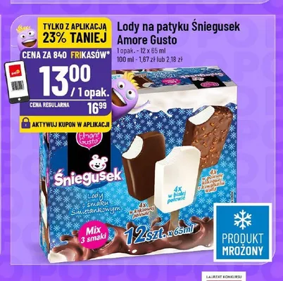 Lody na patyku Śniegusek Amore Gusto 12-pak promocja w POLOmarket