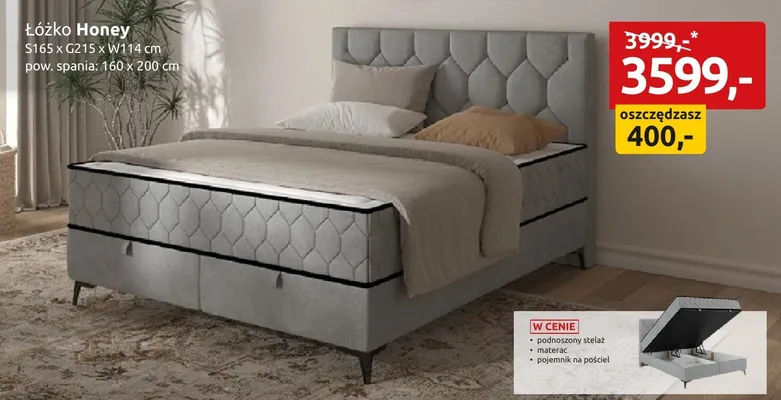 Łóżko Honey S165xG215xW114cm pow. spania 160x200cm promocja w Black Red White