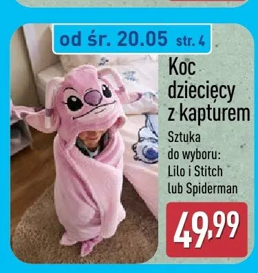 Koc dziecięcy z kapturem Lilo i Stitch promocja w Aldi