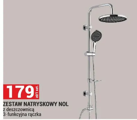 Zestaw natryskowy Nol z deszczownicą 3-funkcyjna rączka promocja w Merkury Market