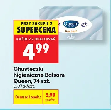 Chusteczki higieniczne Balsam Queen promocja w Biedronka