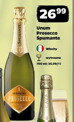Wino musujące Unum Prosecco Spumante wytrawne włoskie promocja w Netto