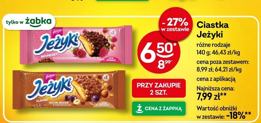 Ciastka Jeżyki różne rodzaje promocja w Żabka