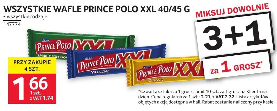 Wafle Prince Polo XXL 40/45 g promocja w Selgros