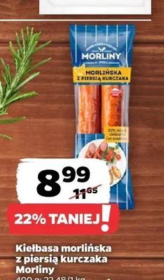 Kiełbasa morlińska z piersią kurczaka Morliny promocja w Netto