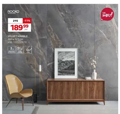 Płyta ścienna mineralna Rocko Velvet Marble 280x123 cm promocja w Komfort