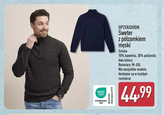 Sweter z półzamkiem męski UP2Fashion promocja w Aldi