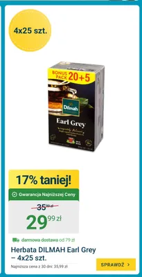 Herbata ekspresowa Dilmah Earl Grey 4-pak promocja w ERLI