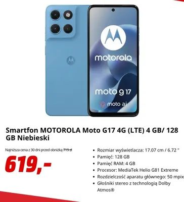 Smartfon Motorola Moto G17 4 g (LTE) 4 GB/ 128 Gb niebieski promocja w Media Markt