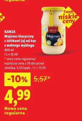 Majonez klasyczny z żółtkami jaj od kur z wolnego wybiegu Kania promocja w Lidl