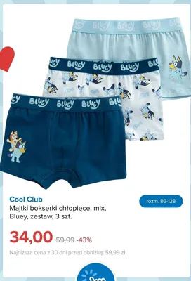 Majtki bokserki chłopięce Cool Club Bluey 3-pak promocja w Smyk