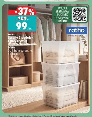 Zestaw 3 pudełek z przykrywką do przechowywania Rotho Lona 50 l na kółkach promocja w Biedronka Home