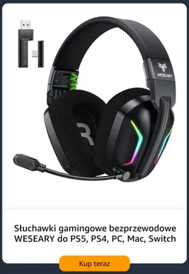 Słuchawki gamingowe bezprzewodowe Weseary promocja w Amazon
