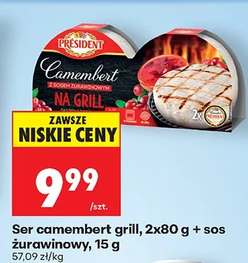 Ser camembert grill z sosem żurawinowym Président promocja w Biedronka