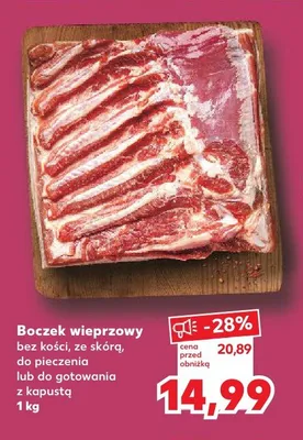 Boczek wieprzowy bez kości ze skórą do pieczenia lub do gotowania z kapustą promocja w Kaufland