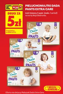 Pieluchomajtki Pants Extra Care DRUGIE ZA 5 ZŁ promocja w Biedronka