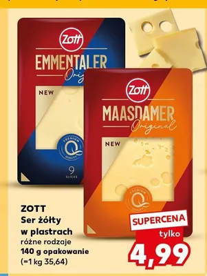 Ser żółty Maasdamer Zott w plastrach promocja w Kaufland