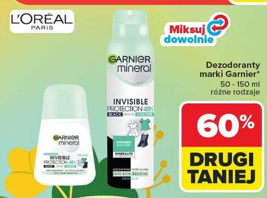 Dezodoranty Invisible różne rodzaje promocja w Carrefour