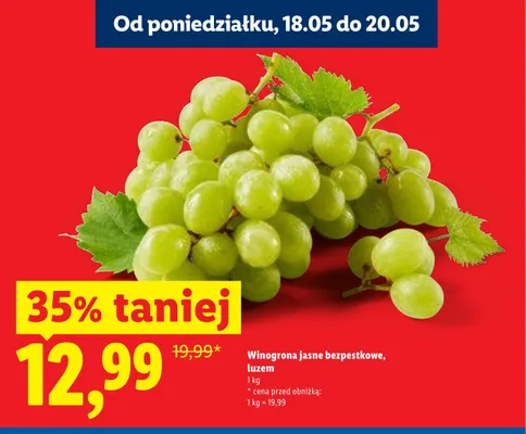 Winogrona jasne bezpestkowe luzem promocja w Lidl