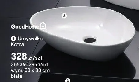 Umywalka nablatowa GoodHome Kotra biała 58x38 cm promocja w Castorama