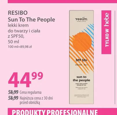 Lekki krem do twarzy i ciała z SPF50 Sun To The People Resibo promocja w Hebe