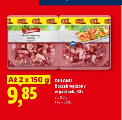 Boczek wędzony w paskach Dulano 2-pak XXL promocja w Lidl