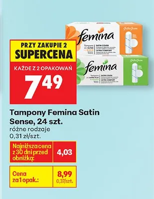 Tampony Satin Sense różne rodzaje promocja w Biedronka