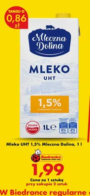 Mleko UHT Mleczna Dolina 1,5% promocja w Biedronka