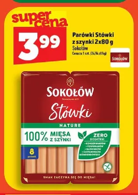 Parówki Stówki z szynki Sokołów 2-pak 80g promocja w TOPAZ