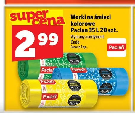 Worki na śmieci kolorowe 35 l Paclan promocja w TOPAZ