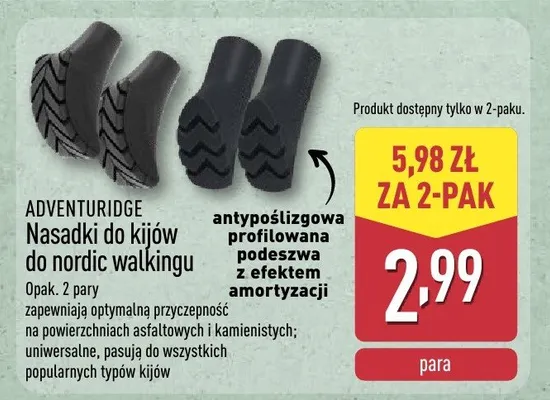 Nasadki do kijów do nordic walkingu antypoślizgowa profilowana podeszwa z efektem amortyzacji promocja w Aldi